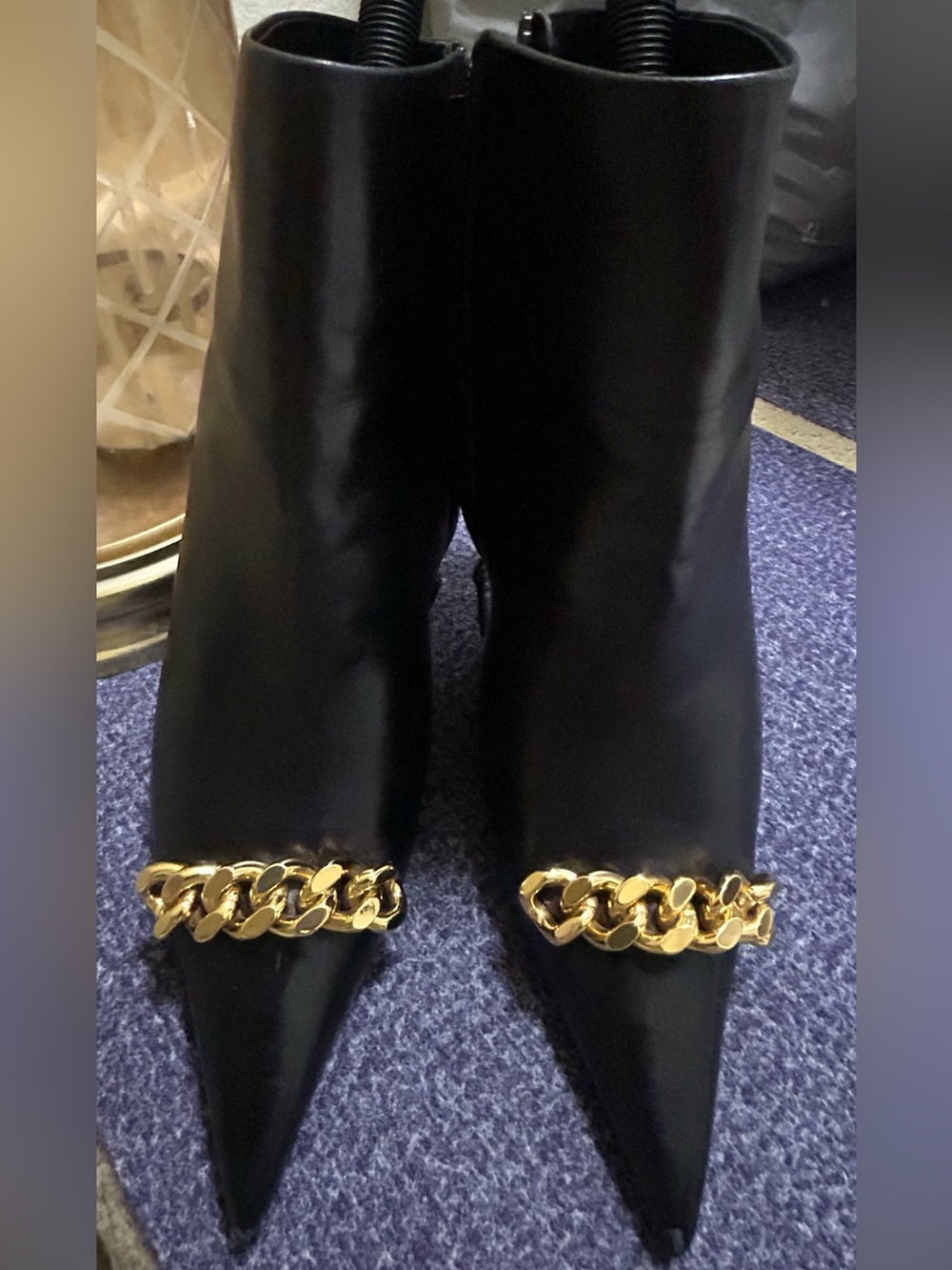 Tom Ford Black Pointed Toe Boots with Gold Chain